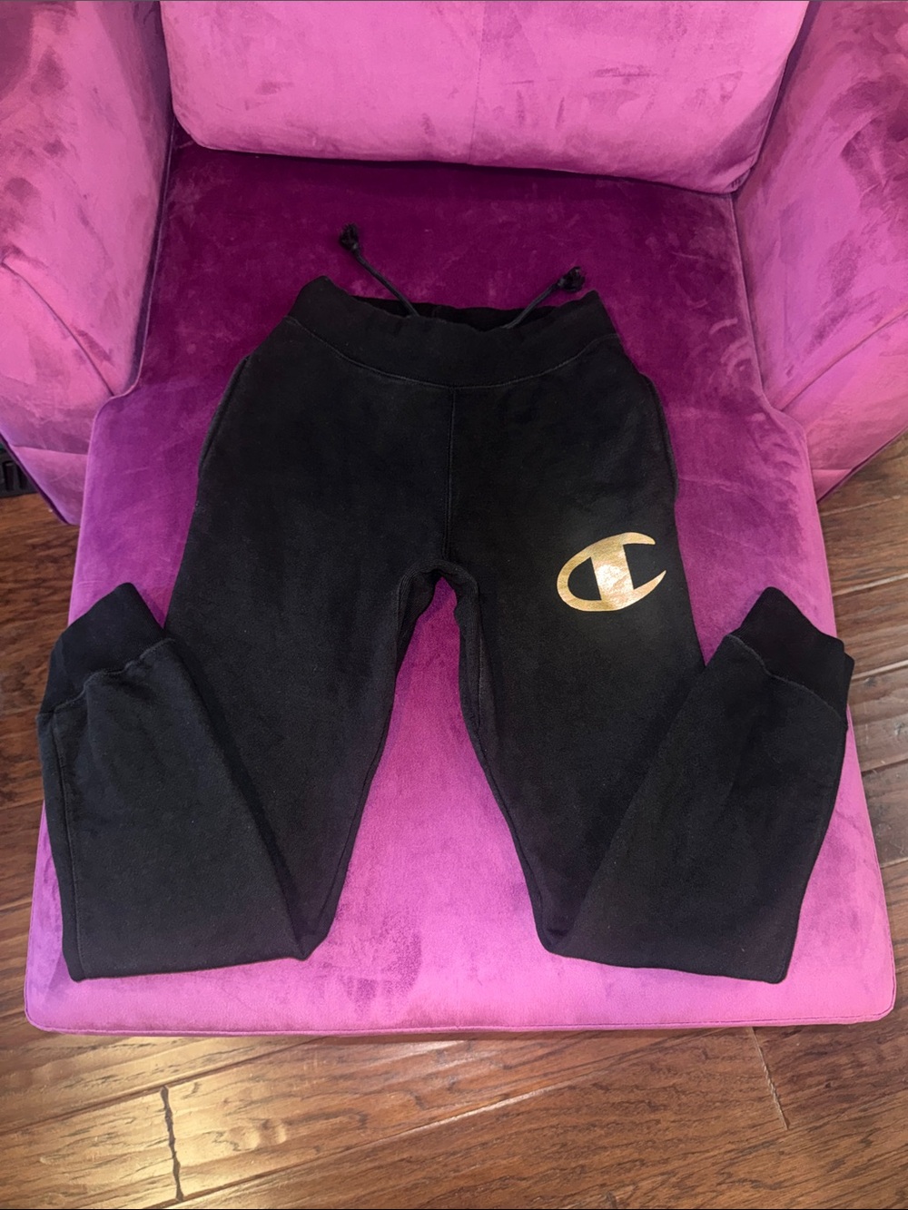 Champion Black Sweatpants Reverse Weave with Gold 'C' Logo 3 pockets Men’s Small